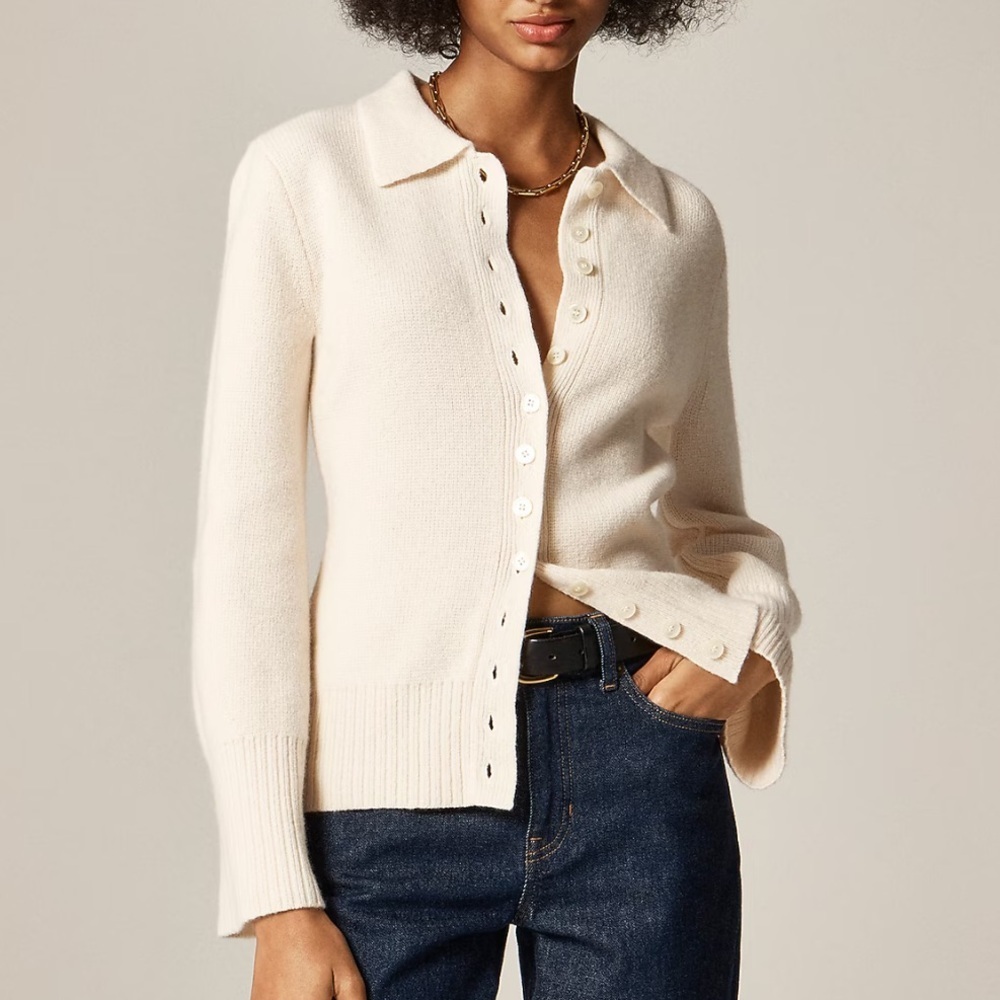J crew ivory Milano-stitch cinched-waist cardigan - Picture 2 of 6